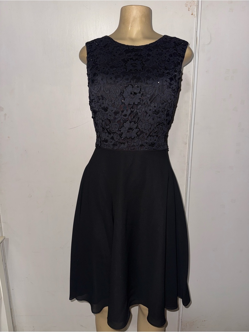 Cachet Black Lace Bodice Flared Midi Dress